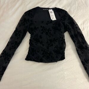 NWT Abercrombie & Fitch Black Floral Mesh Blouse